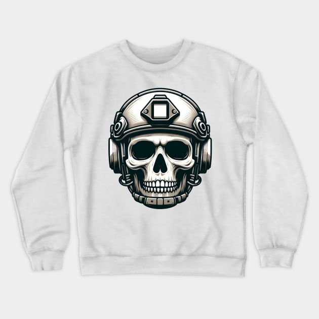 Tactical Skull Dominance Tee: Where Strength Meets Edgy Elegance Crewneck Sweatshirt by Rawlifegraphic